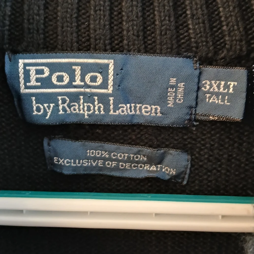 Polo Ralph Lauren Mock‑Neck Quarter‑Zip Sweater – Black w/ Red Pony – 3XLT
